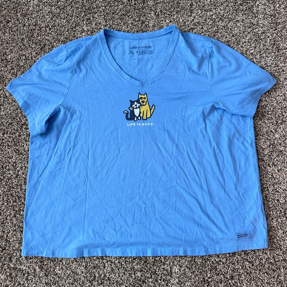 Life Is Good crusher Denim Blue Women's Tee dog and cat XXXL